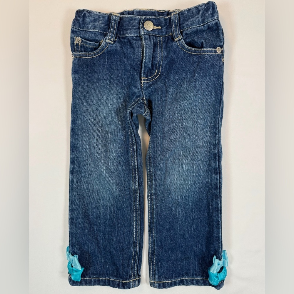 GYMBOREE VINTAGE Toddler Girls’ 100% Cotton Dark Wash Bow Appliqué Jeans Size 2T
